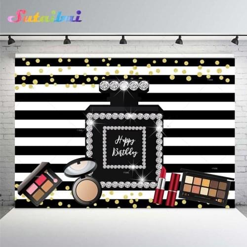 France Paris Secret Backdrops Perfume Women Girl Make Up Party Banners Happy Birthday Black Stripe Photo Background Decorations