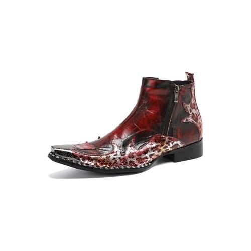 Italian military dress boots genuine leather steel pointed toe high heels studded western styles cowboy boots shoes man