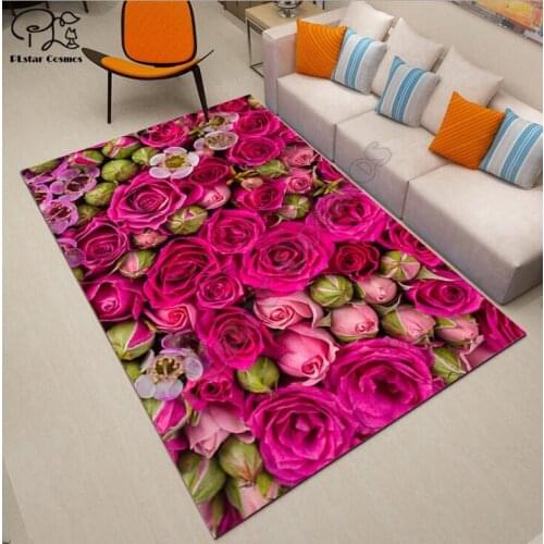 Fresh flowers carpet Square Anti-Skid Area Floor Mat 3D Rug Non-slip Mat Dining Room Living Room Soft Bedroom Carpet