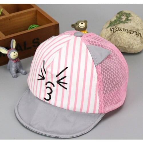 Cartoon Summer Baby Hat Cute Cat Childrens Net Caps With Ear Newborn Boys Girls Sun Mesh Hat Kids Visor Cap