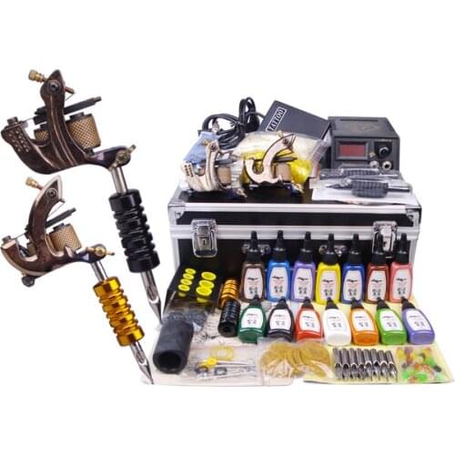 2 top tattoo machine kit digital permanent makeup gun set 15 colors ink cosmetic tattoo machine