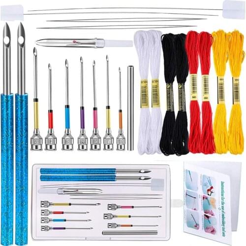 LMDZ 24 Pcs Embroidery Stitching Felting Punch Needles Punch Needle Kit Poking Cross Stitch Tool Crochet Knitting Needle Thread