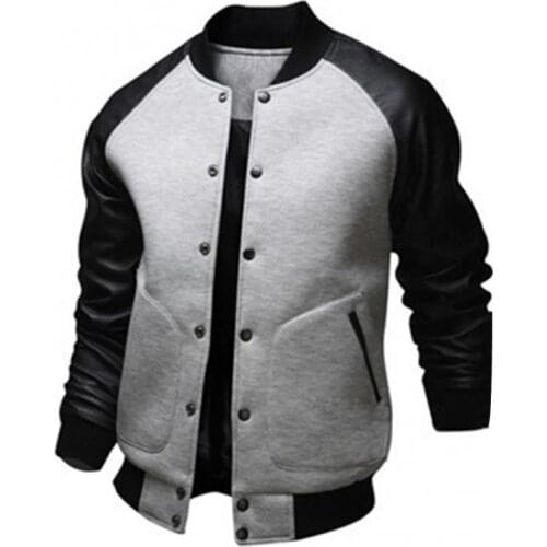 Autumn Men Long Raglan Sleeve Color Block Varsity Jacket Buttons Pocket Coat