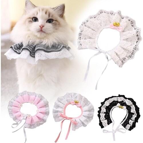 Cats Kitten Flower Lace Bow Bell Collar String Bib Necklace Neck Strap Pet Supply collar pet collar adjustable bell lace collar