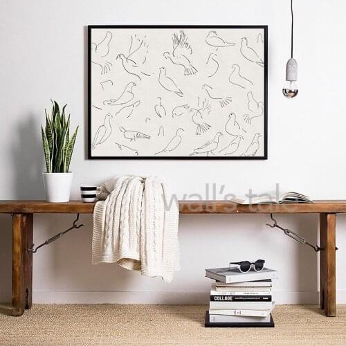 Bird Sketch Line Art Prints Vintage Drawing Poster Minimalist Wall Art Canvas Painting Farmhouse Wall Pictures Home Room Decor