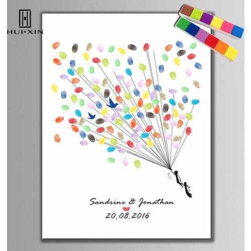 Romantic Lovers Flying Hand To Hand Personalized Custom Fingerprint Guest Book Free Name Date For Wedding Souvenirs Decor