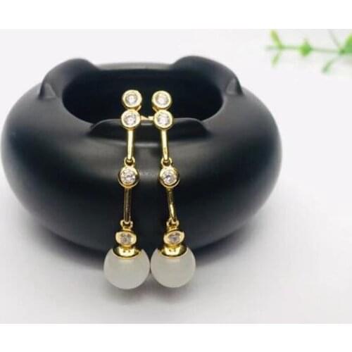 925 Silver Hetian Jade Inaly Zircon White Jade Water Drop Earrings Fine Jewelry Fashion Designed for Women