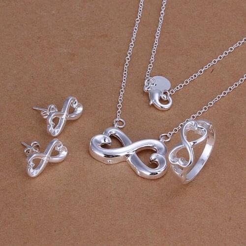 Hot selling 925 jewelry silver plated jewelry set fashion jewelry set 8-shaped necklace&earring&ring Jewelry Set SMTS171