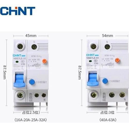 Protector de fugas CHINT 1P + N 2P serie NBE7LE pequeños disyuntores tipo C Protector de cortocircuito 16A 20A 25A 32A 40A 63A