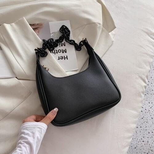 Fashion Chains Hobo Shoulder Bags for Women Black PU Leather Crossbody Handbags Ladies Daily Travel Totes Handbags