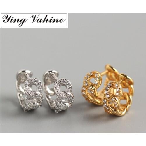 Ying Vahine 100% 925 Sterling Silver Fashion Chain Design with CZ Stud Earrings for Women