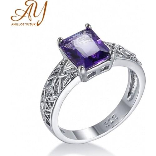 Anillos Yuzuk Natural Amethyst Finger Rings For Women Classic Silver 925 Jewelry Wedding Engagement Ring Fine Jewelry Gift