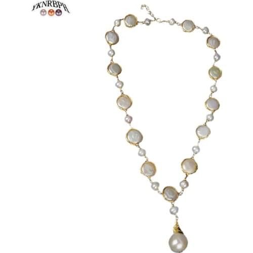 YKMRBPH Womens Unique design Hand Crafted 14k Natural Freshwater Pearl Baroque Sweater Necklace