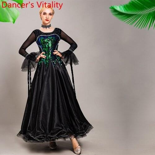 Winter New National Standard Dance Performance Costume Shiny Sequin Diamond Dress Ballroom Waltz Jazz Dancing Racing Stage Suit