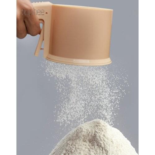Dophee 1pc Sieve Cup Powder Flour Baking Tool Icing Sugar Mesh Sieve Colander Crank Sifter With Measuring Scale