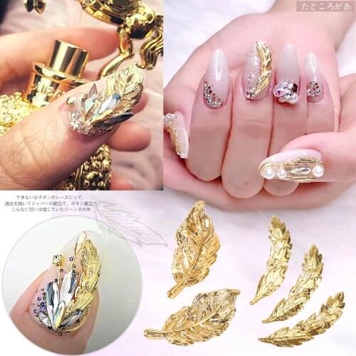10pcs/lot Japan 3d Gold leaves feather dolphin Nail Art Decorations Diy Glitter Rhinestones Alloy Studs For Jewelry Accessoires