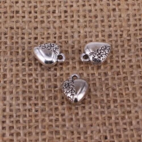 10pcs Heart Shaped Love Charms 12x9mm Antique Silver Color Pendant for DIY Jewelry Making Findings Handmade Craft 3407