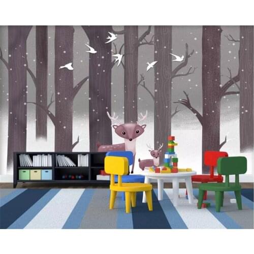 Beibehang Custom Any Size 3d Wallpaper Mural Winter forest cartoon deer Childrens room TV Background Wall 3d wallpaper behang