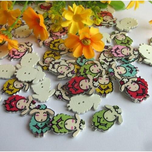 50pcs Mix color sheep Shape wooden buttons 19*27mm sewing crafts notions Decorative Clothing Sewing Scrapbooking Accessories