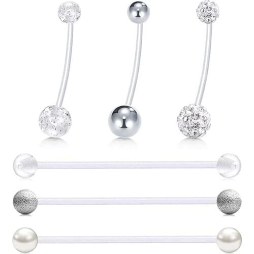6 Styles 14G 18mm&32mm Pregnancy Maternity Flexible Bioplast Long Belly Button Rings Navel Retainer Body Piercing