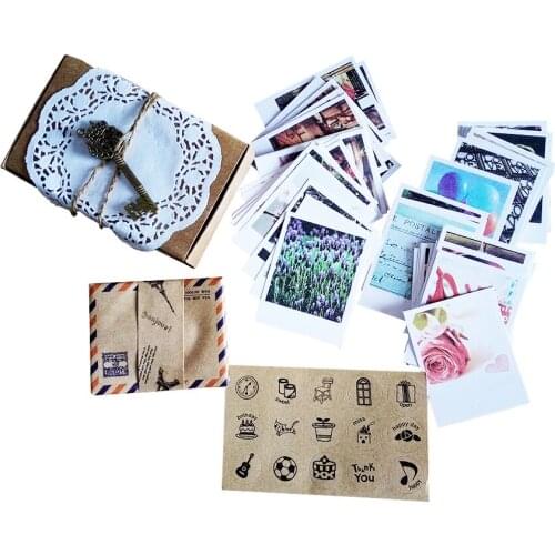 60 Vintage Cards 60 Envelope With 60 Stickers Cute Postcard Set LOMO Mini Greeting Card Kraft Envelope Fashion Gift Wholesale