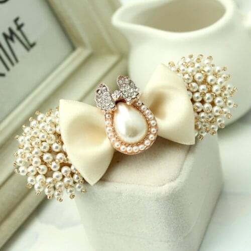 Handmade Butterfly Sweet Headdress White Pearl Rhinestone Ribbon Bow Hairpins Hairgrips Plate Hair Ponytail Clip Woman Jewelry