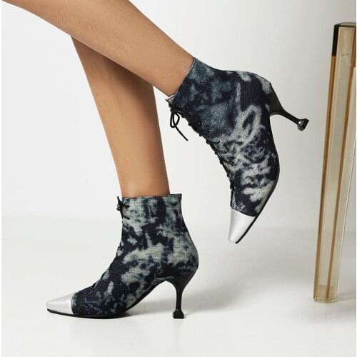 Sexy Female Ankle Boots Oversized Cross Straps With Pointed Toe Super High Wine Glass Heel And Color Matching Fashion Short Boot