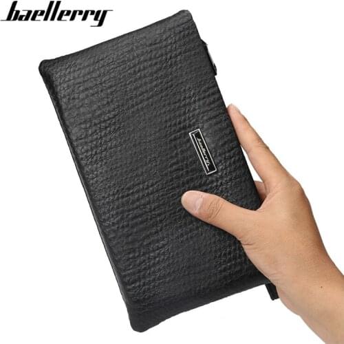 Baellerry Brand Designer Large Capacity Men Clutch Wallet Black PU Leather Card Holder Business Purse Man Handbag Wristlet Bag
