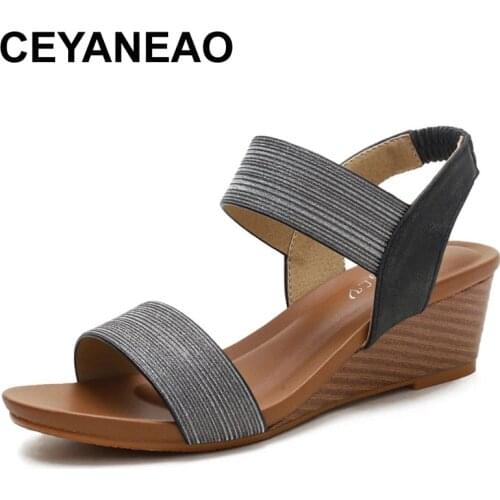CEYANEAO gladiator Shiny Rhinestone wedge sandals women shoes for woman casual summer ladies sandles sandalias Comfortable big