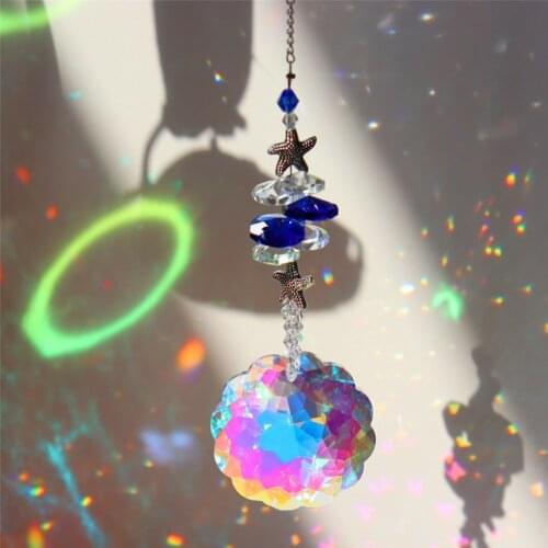 Crystal Wind Star Moon Pendant Handmade Sun Catcher Light Catcher Handmade Garden Window Wedding Curtain Chandelier DIY Decor