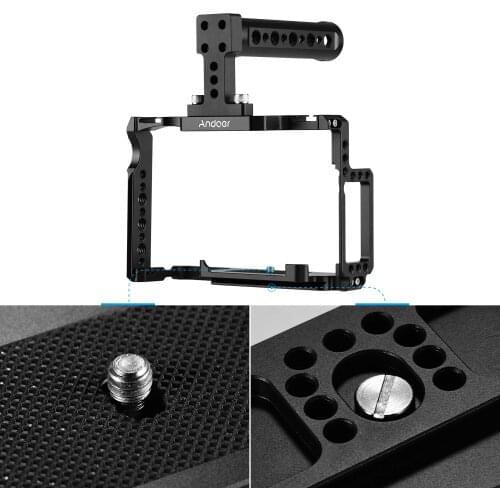 Andoer Camera Cage + Top Handle Kit Aluminum Alloy with Dual Cold Shoe Mount Compatible with Canon 5DS 5DR 5D Mark IV/III/II