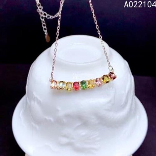 KJJEAXCMY fine jewelry 925 sterling silver inlaid Natural Tourmaline Womens classic popular gem pendant necklace chain support