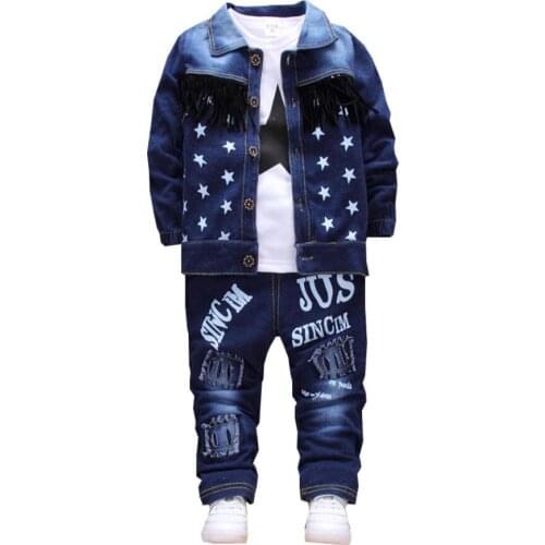 Children Spring autumn 2018 boy clothing set,baby boy clothes,kids clothes sets,t-shirt+outerwear+Jeans pants 3 pcs suit