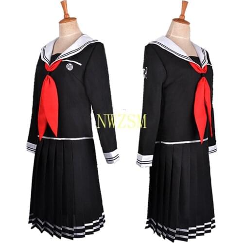 Danganronpa Toko Fukawa Cosplay Costume Round Glasses Dark Purple Wig Skirt Set Dangan Ronpa Sailor Suit Japanese School Uniform