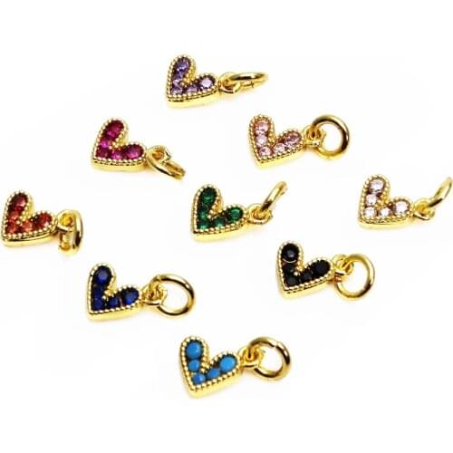 Popular selling Micro Color zircon Peach love heart charms pendant DIY bracelet necklace Rabbit ears pendant accessories