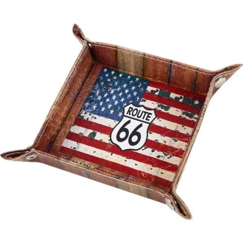 LINKWELL The Mother Road Route 66 United States of America USA National Flag PU Leather Valet Coin Key Trinket Tray for Serving