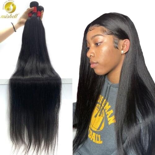Mishell 36 38 40 Inch Straight Hair Bundles Peruvian Hair Weave Silky Straight 1/3/4 Virgin Remy Human Hair Extensions