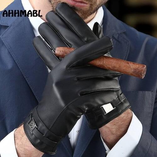 Fashion Mens Classic Black Winter Leather Gloves Sport Driving Touch Screen Gloves Male Military Tactical Warm Mitterns G511