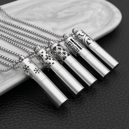 Fashionable Stainless Steel Openable Perfume Bottle Pendant Titanium Steel Cylindrical Bottle Necklace Accessories