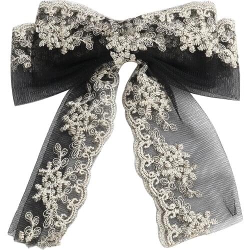 Fashion Embroidered Flower Bow Hairpins Lace Ribbon Cloth Large Bowknot Hair Clips Pins Princess Women Girls Hair Accessories