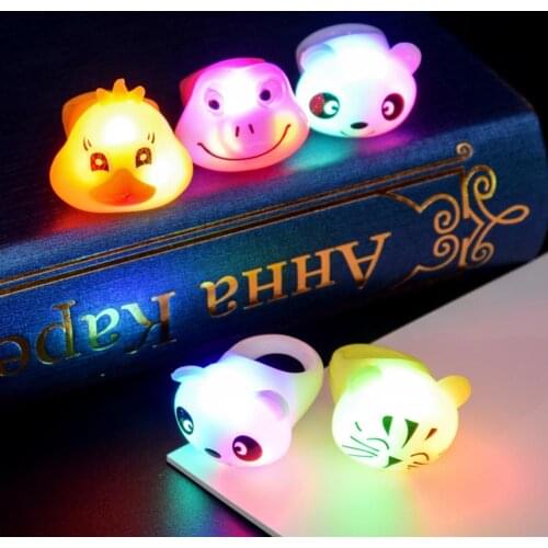 Cartoon Animal Glow in Dark LED Light Up Ring Kids Children Toy Party Supplies so cute Pretend ring toy for night party