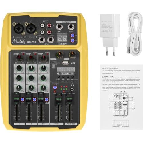 Muslady B4-MX 4-Channel Sound Card Mixing Console Audio Mixer Built-in 16 DSP 48V Phantom power Support BT Connection MP3 Player