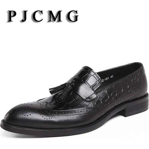 PJCMG Brand New Fashion Men Cowhide Genuine Leather Commercial Wedding Business Casual Breathable Mens Dress Oxfords Shoes