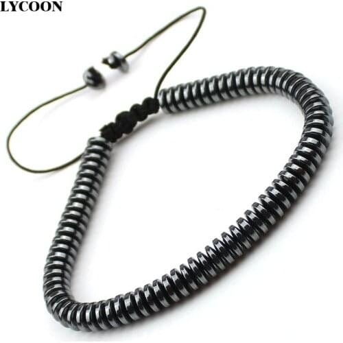 Fashion round wafer black health HEMATITE beads bracelets DIY hand made strand men bracelets length can choose size adjustable