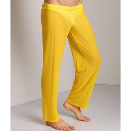 Mens Mesh See through Sleep Pants Soft Solid Color Male Comfortable Nightwear Sleep Trousers Home Sleepwear Bottoms