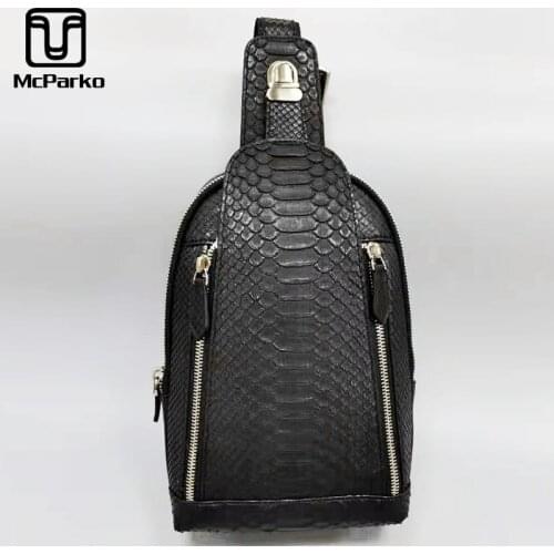 McParko Snakeskin Chest Bags Men Luxury Genuine Leather Crossbody Bags Python Chestbag For Male Gift Shoulder Bags White Fashion