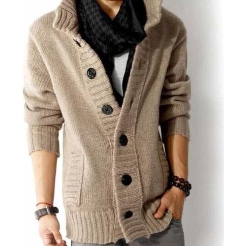 SHIERXI Autumn and Winter Men knitting Cardigan Thick stand collar Sweater Coat Casual Jacket