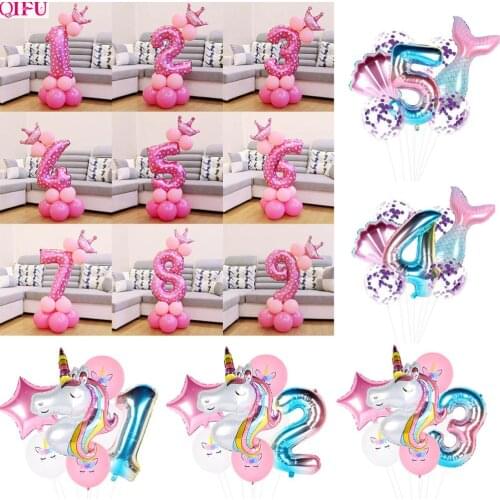 QIFU 17Pcs Number Air Baloon Birthday Balloons Birthday Party Decorations Kids Foil Ballon Figures Baloon Balls Babyshower
