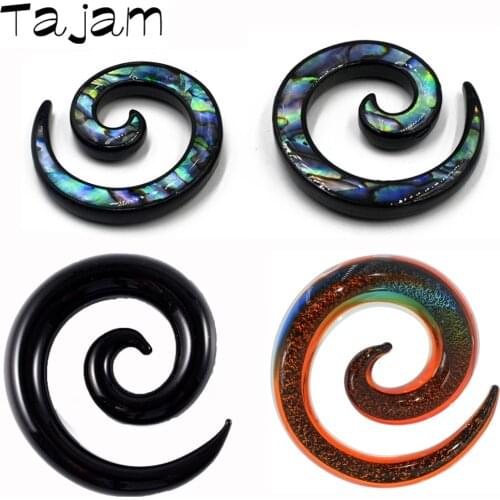 1 Pair Rainbow Pyrex Glass Black Spiral Ear Weight Drop Expander Pearl Shell Ear Stretcher Fashion Unisex Body Piercing Jewelry