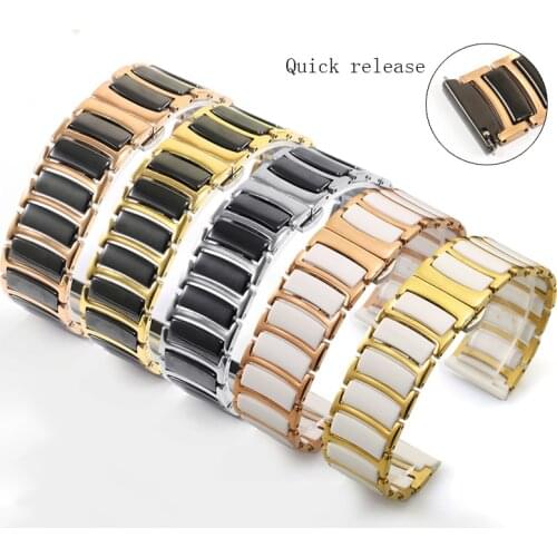 Stainless steel +Ceramic watchband 16 18 20 22mm bracelet butterfly buckle For male and female watch chain Quick release